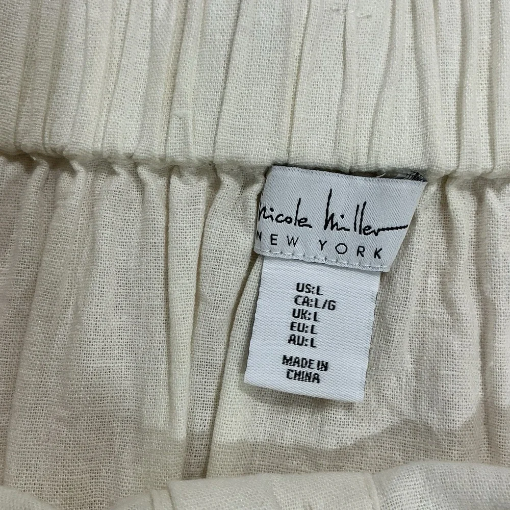 Nicole Miller Ivory Linen‎ Blend Button Front Cargo Utility Mini Skirt Large